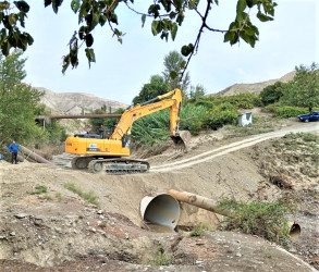 Göyçay rayonunun kəndlərində selin törətdiyi fəsadların aradan qaldırılması istiqamətində işlər davam edir