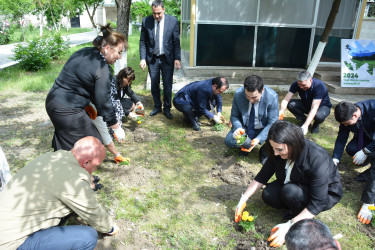 Göyçay Rayon İcra Hakimiyyətində “Yaşıl dünya naminə həmrəylik ili” çərçivəsində Ümummilli Lider Heydər Əliyevin anadan olmasının 101-ci ildönümü ilə əlaqədar güllər əkilib