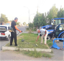 Kəndlərdə yol kənarlarının abadlaşdırılması işləri davam edir