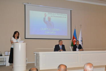 Göyçayda  “Konstitusiya və Suverenlik İli” çərçivəsində “15 İyun – Milli Qurtuluş Günü” münasibətilə “Qurtuluşdan Zəfərə” adlı elmi-praktik konfrans keçirilib